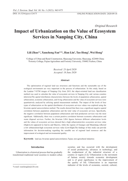 Impact of Urbanization on the Value of Ecosystem Services in Nanping City, China