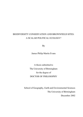 Biodiversity Conservation and Brownfield Sites: a Scalar Political Ecology?