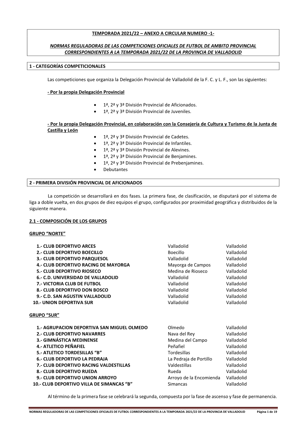 Temporada 2021/22 – Anexo a Circular Numero -1