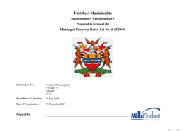 Umtshezi Municipality Supplementary Valuation Roll 3 Prepared in Terms of the Municipal Property Rates Act No