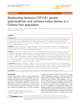 Relationship Between CYP17A1 Genetic Polymorphism and Coronary