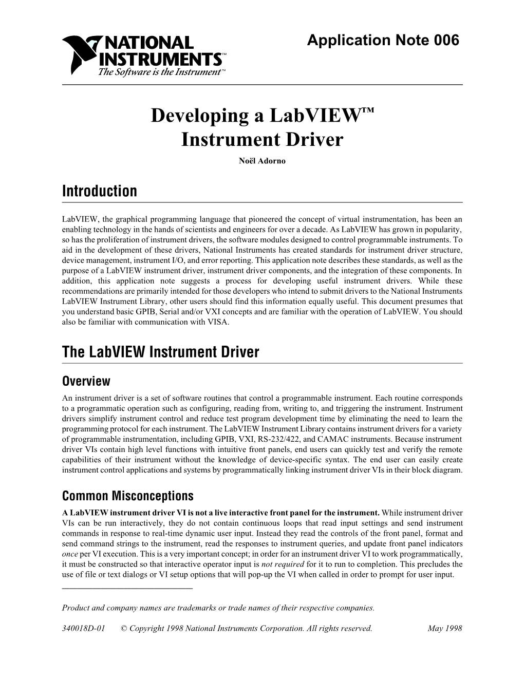 Developing a Labview™ Instrument Driver Noël Adorno
