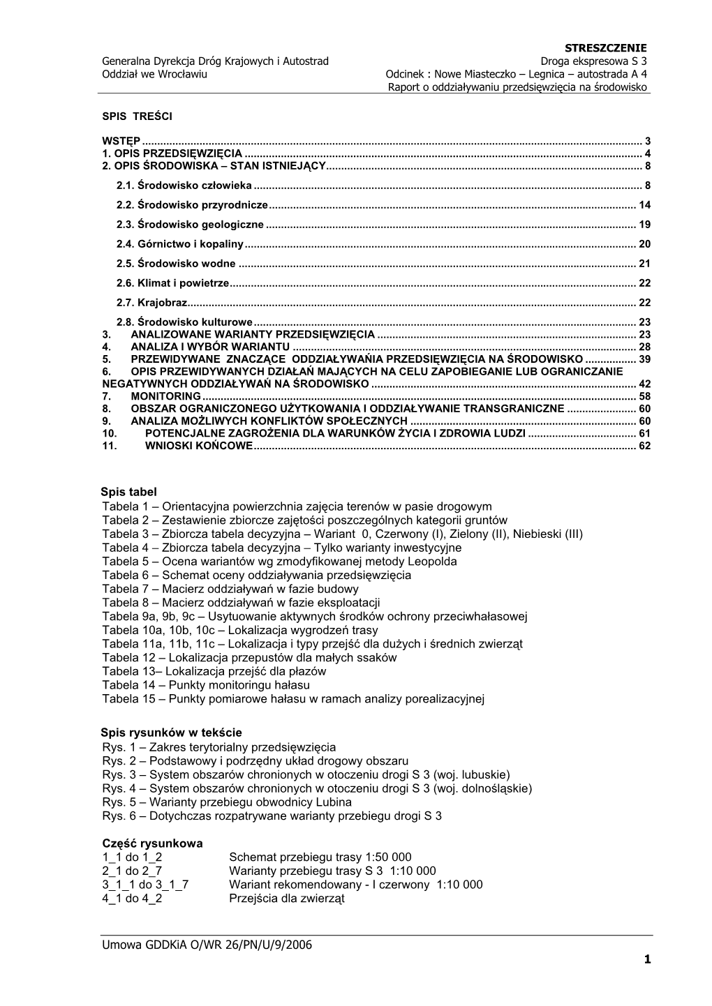 Umowa Gddkia O/WR 26/PN/U/9/2006 1 Spis Tabel Tabela