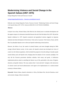 Modernising Violence and Social Change in the Spanish Sahara (1957–1975) Enrique Bengochea Tirado and Francesco Correale*