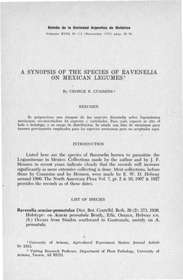A SYNOPSIS of the SPECIES of RAVENELIA on MEXICAN LEGUMES I
