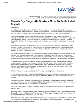 Canada Dry Ginger Ale Drinkers Move to Settle Label Dispute - Law360