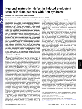 Neuronal Maturation Defect in Induced Pluripotent Stem Cells from Patients with Rett Syndrome