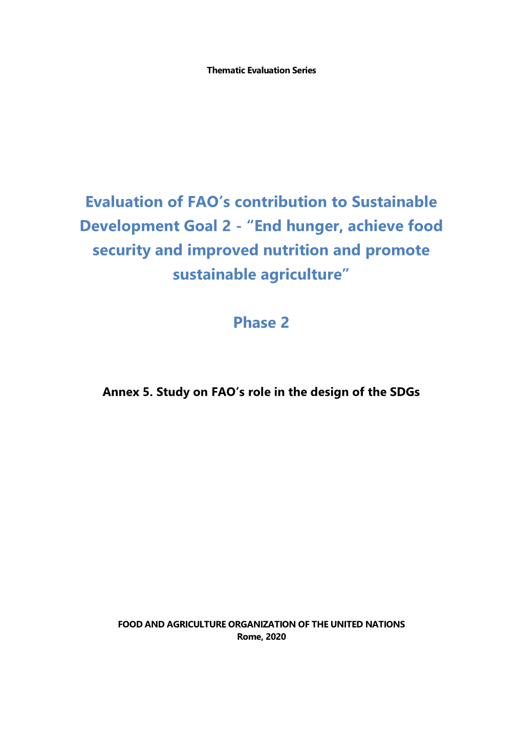 Evaluation of FAO's Contribution to Sustainable Development Goal 2