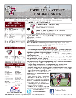 2019 Fordham University Football Notes