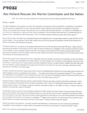 Max Holland Rescues the Warren Commission and the Nation� Page 1 of 34 � PRO3E from the September-October 2000 Issue (Vol
