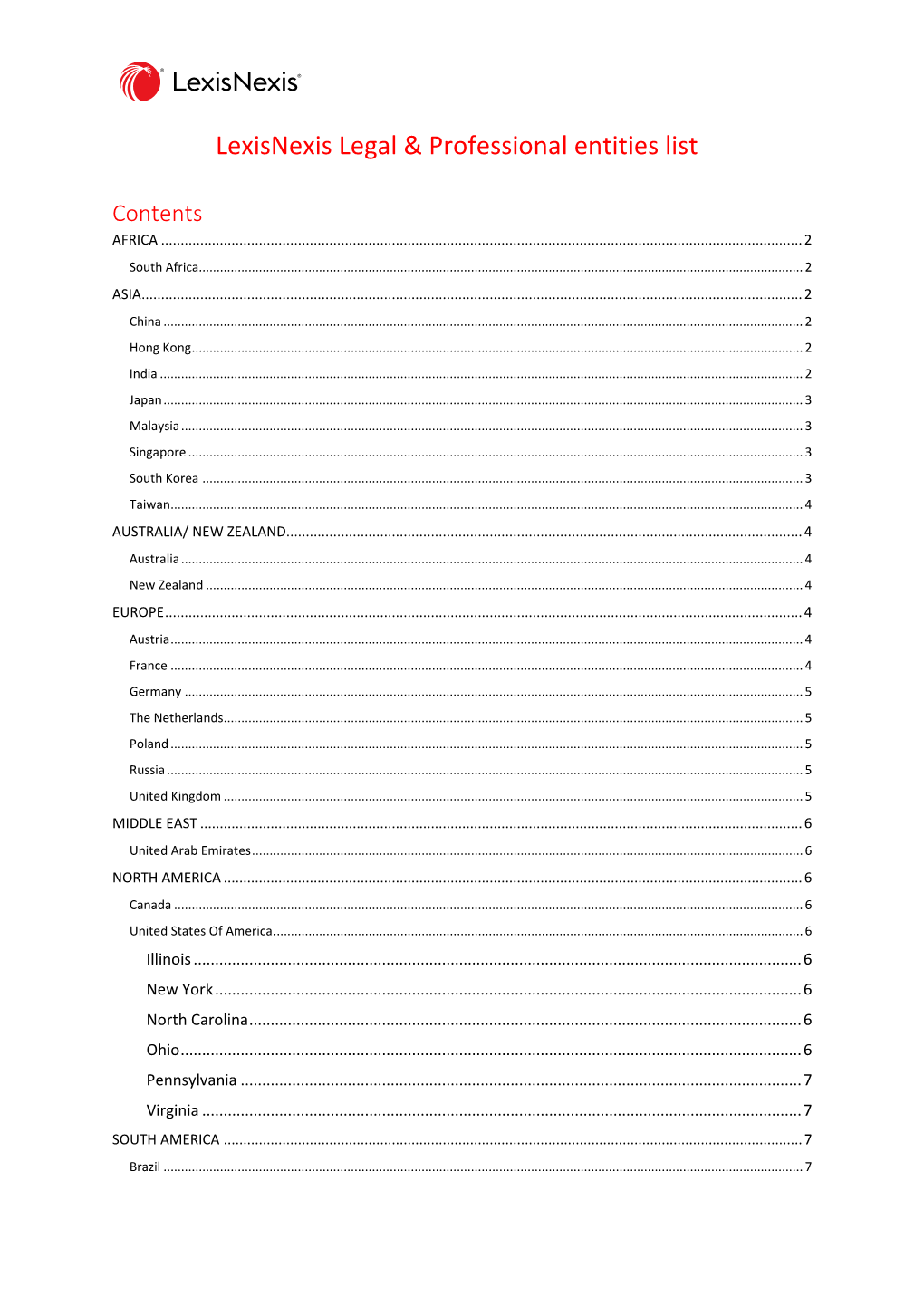 Lexisnexis Legal & Professional Entities List