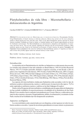 Platyhelminthes De Vida Libre – Microturbellaria – Dulceacuícolas En Argentina