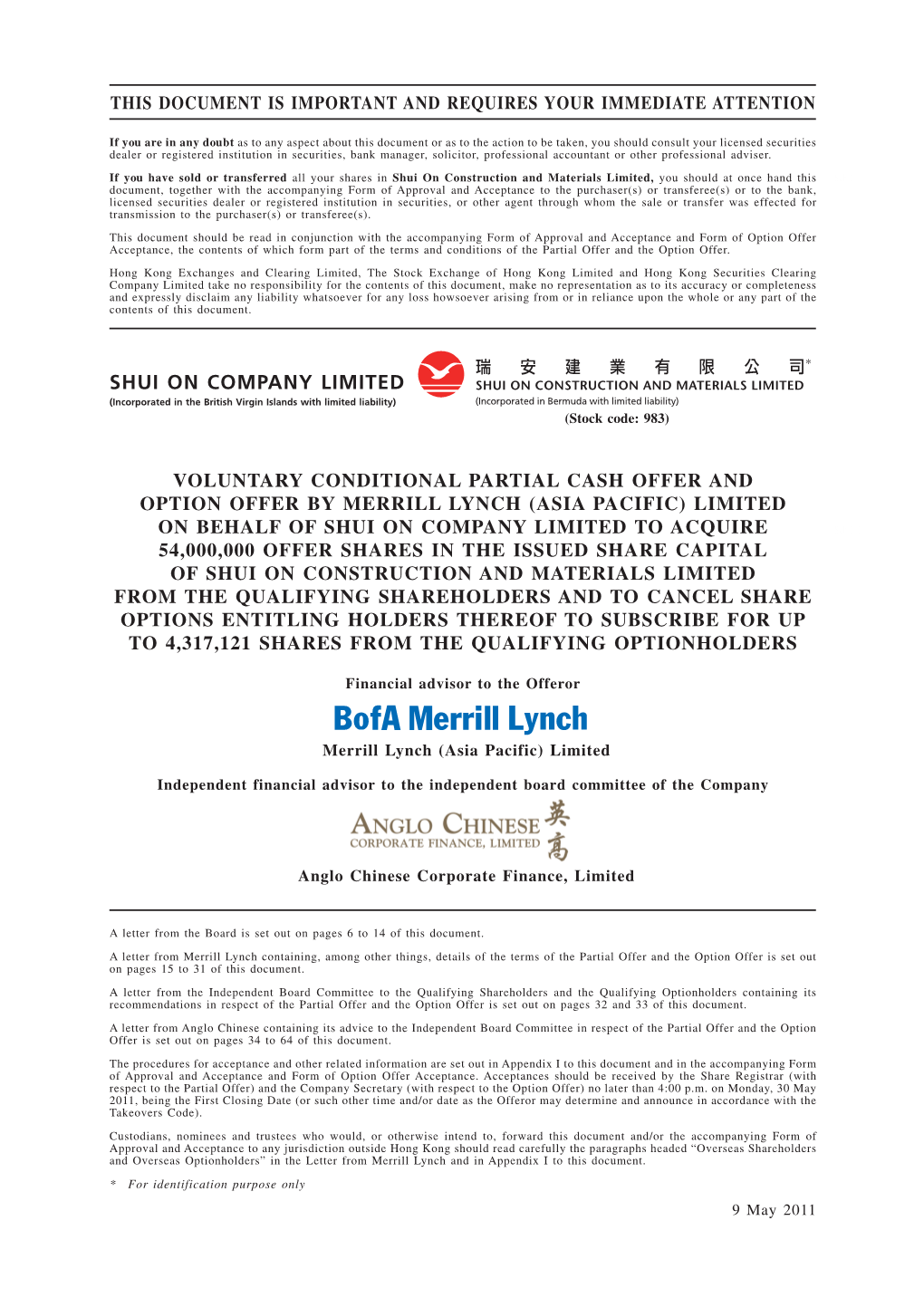 SHUI on COMPANY LIMITED (Incorporated in the British Virgin Islands with Limited Liability) (Stock Code: 983)