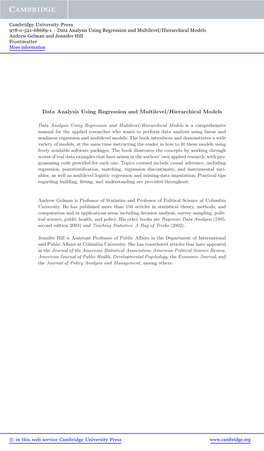 Data Analysis Using Regression and Multilevel/Hierarchical Models Andrew Gelman and Jennifer Hill Frontmatter More Information