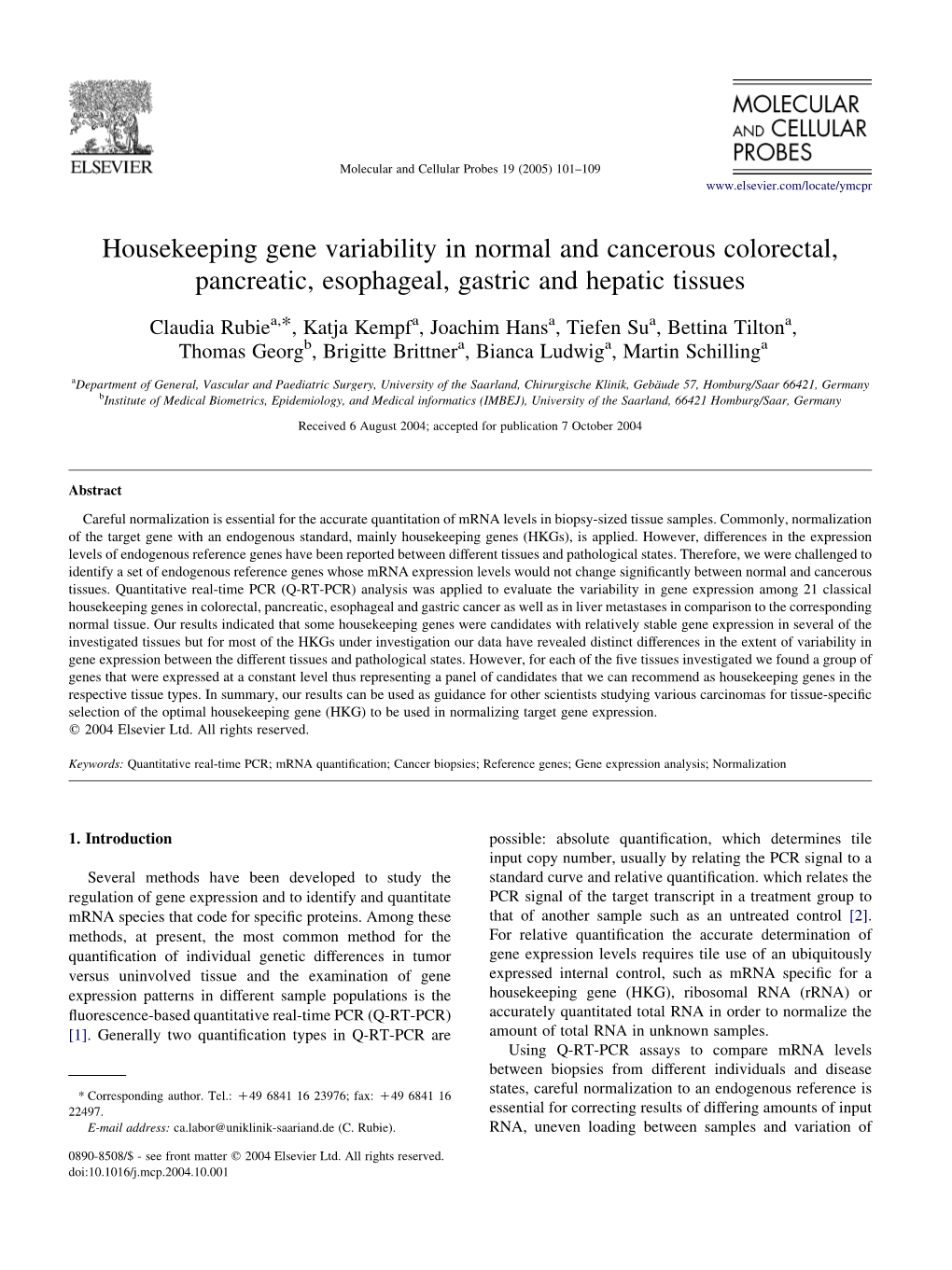 Housekeeping Gene Variability in Normal and Cancerous Colorectal, Pancreatic, Esophageal, Gastric and Hepatic Tissues