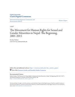The Movement for Human Rights for Sexual and Gender Minorities in Nepal: the Beginning, 2001-2015