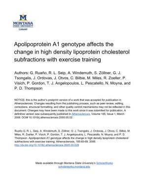 Apolipoprotein A1 Genotype Affects the Change in High Density Lipoprotein Cholesterol Subfractions with Exercise Training