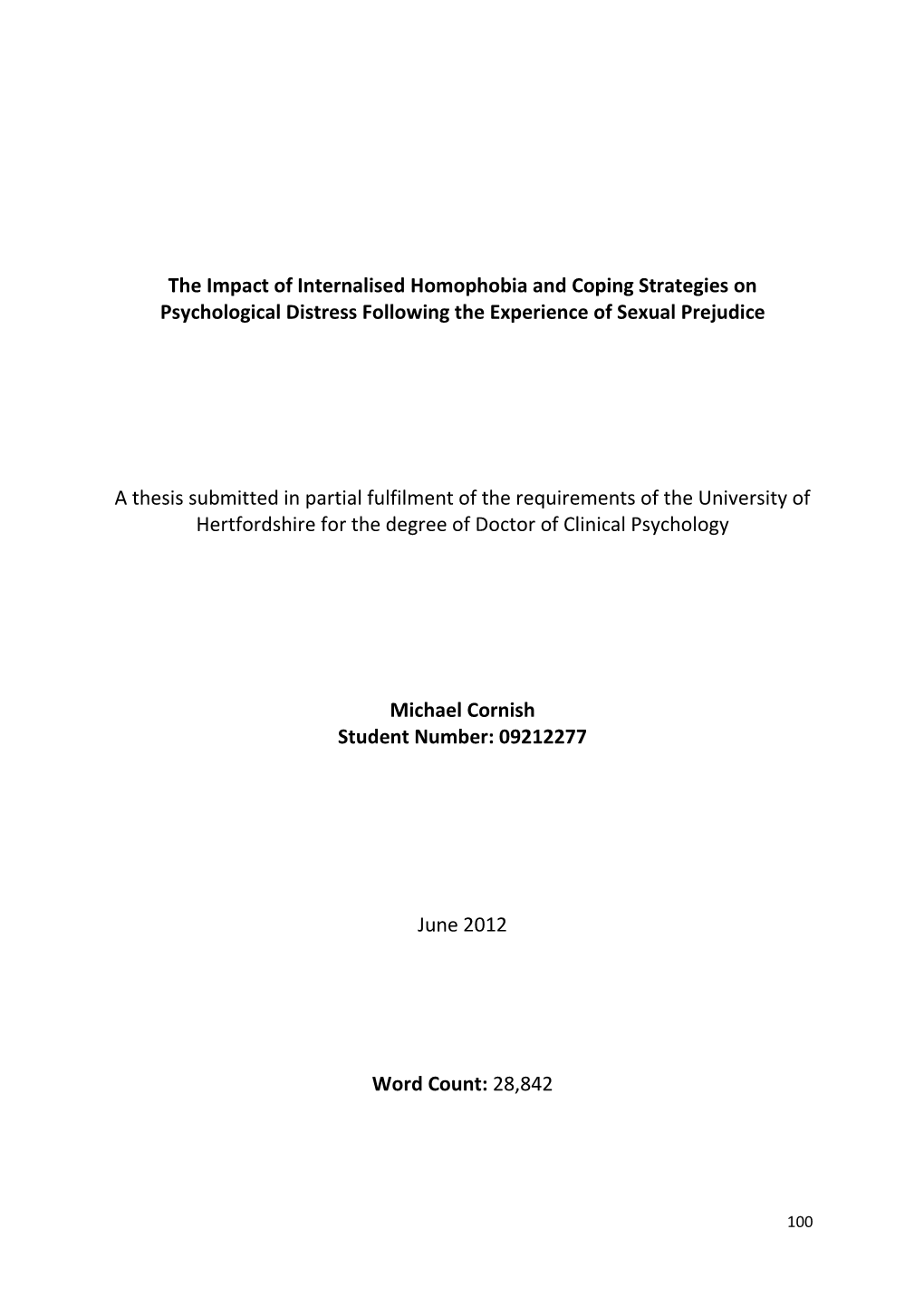 The Impact of Internalised Homophobia and Coping Strategies on Psychological Distress Following the Experience of Sexual Prejudice