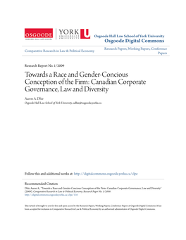 Canadian Corporate Governance, Law and Diversity Aaron A