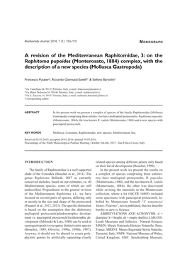 On the Raphitoma Pupoides (Monterosato, 1884) Complex, with the Description of a New Species (Mollusca Gastropoda)