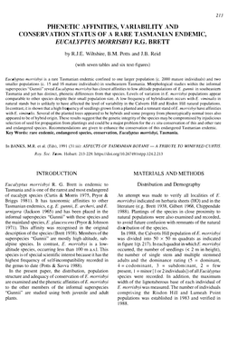 Phenetic Affinities, Variability and Conservation Status of a Rare Tasmanian Endemic, Eucalyptus Morrisbyi R.G