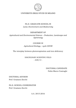 Ph.D. GRADUATE SCHOOL in Land, Environment and Biodiversity