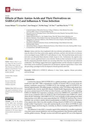 Effects of Basic Amino Acids and Their Derivatives on SARS-Cov-2 and Inﬂuenza-A Virus Infection