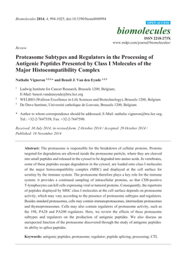 Proteasome Subtypes and Regulators in the Processing of Antigenic Peptides Presented by Class I Molecules of the Major Histocompatibility Complex