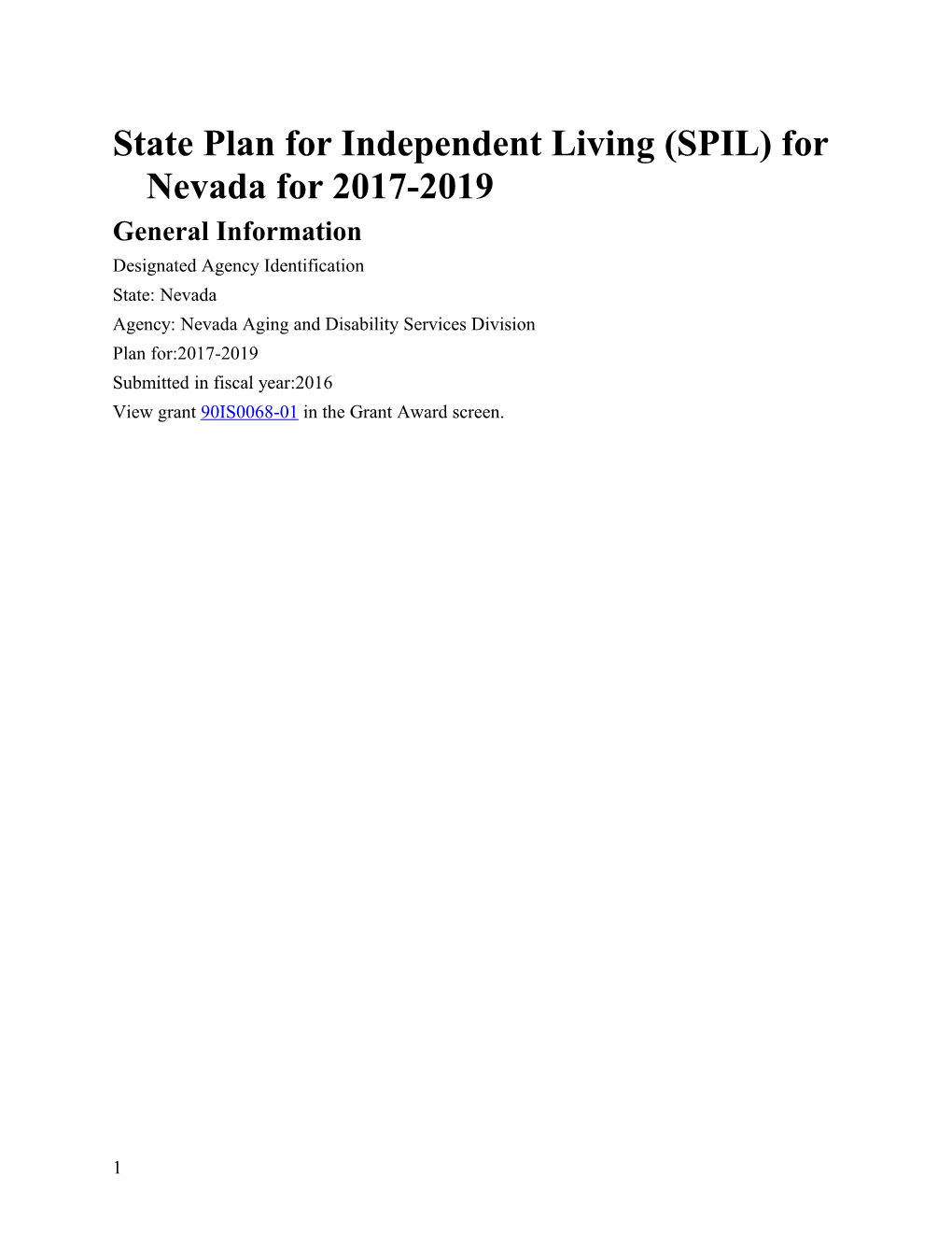 State Plan for Independent Living (SPIL) for Nevada for 2017-2019