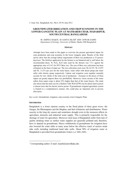 Groundwater Irrigation and Crop Economy in the Lower Gangetic Plain at Matbarer Char, Madaripur, South-Central Bangladesh