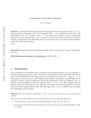 Irrationality of the Zeta Constants Ζ(2N) N 1