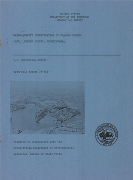 United States Department of the Interior Geological Survey Water-Quality Investigation of Francis Slocum Lake, Luzerne C