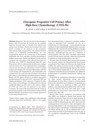 Osteogenic Progenitor Cell Potency After High-Dose Chemotherapy (COSS-96)