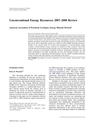 Unconventional Energy Resources: 2007–2008 Review