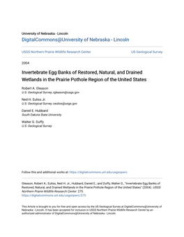 Invertebrate Egg Banks of Restored, Natural, and Drained Wetlands in the Prairie Pothole Region of the United States