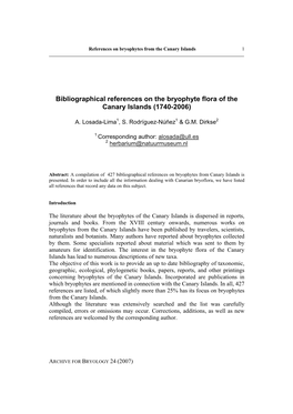 Bibliographical References on the Bryophyte Flora of the Canary Islands (1740-2006)