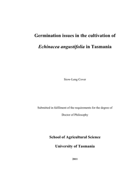 Germination Issues in the Cultivation of Echinacea Angustifolia in Tasmania