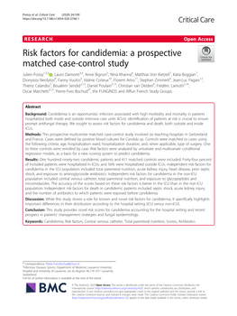 'Risk Factors for Candidemia: a Prospective Matched Case-Control