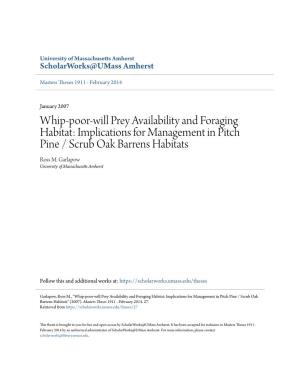 Whip-Poor-Will Prey Availability and Foraging Habitat: Implications for Management in Pitch Pine / Scrub Oak Barrens Habitats Ross M