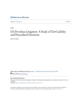 On Frivolous Litigation: a Study of Tort Liability and Procedural Sanctions John W