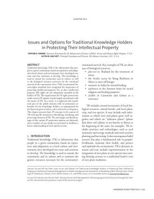 Issues and Options for Traditional Knowledge Holders in Protecting Their Intellectual Property