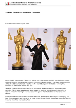 And the Oscar Goes to Milena Canonero Published on Iitaly.Org (