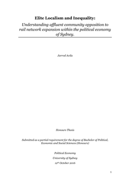 Elite Localism and Inequality: Understanding Affluent Community Opposition to Rail Network Expansion Within the Political Economy of Sydney