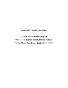 BROWARD COUNTY, FLORIDA Annual Financial Audit Report