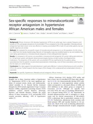 Sex-Specific Responses to Mineralocorticoid Receptor Antagonism in Hypertensive African American Males and Females John S