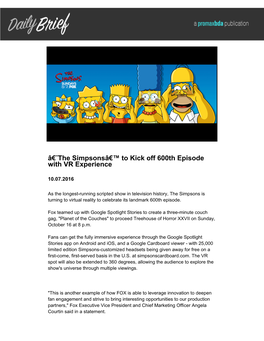 Â€˜The Simpsonsâ€™ to Kick Off 600Th Episode with VR Experience