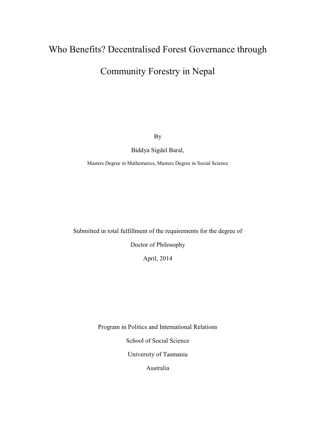 Dec Forest Governance in Nepal