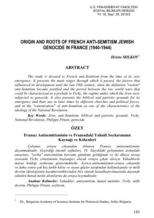 Origin and Roots of French Anti-Semitism Jewish Genocide in France (1940-1944)