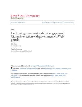 Electronic Government and Civic Engagement: Citizen Interaction with Government Via Web Portals Y