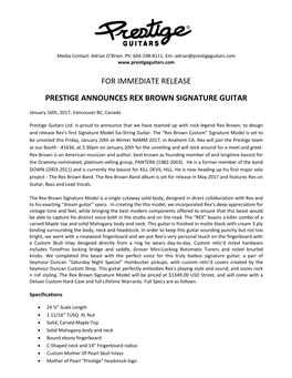 Prestige Announces Rex Brown Signature Guitar